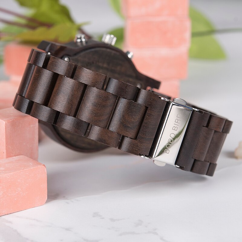 Men's Fashionable Dual Display Quartz Digital Wooden Wristwatch