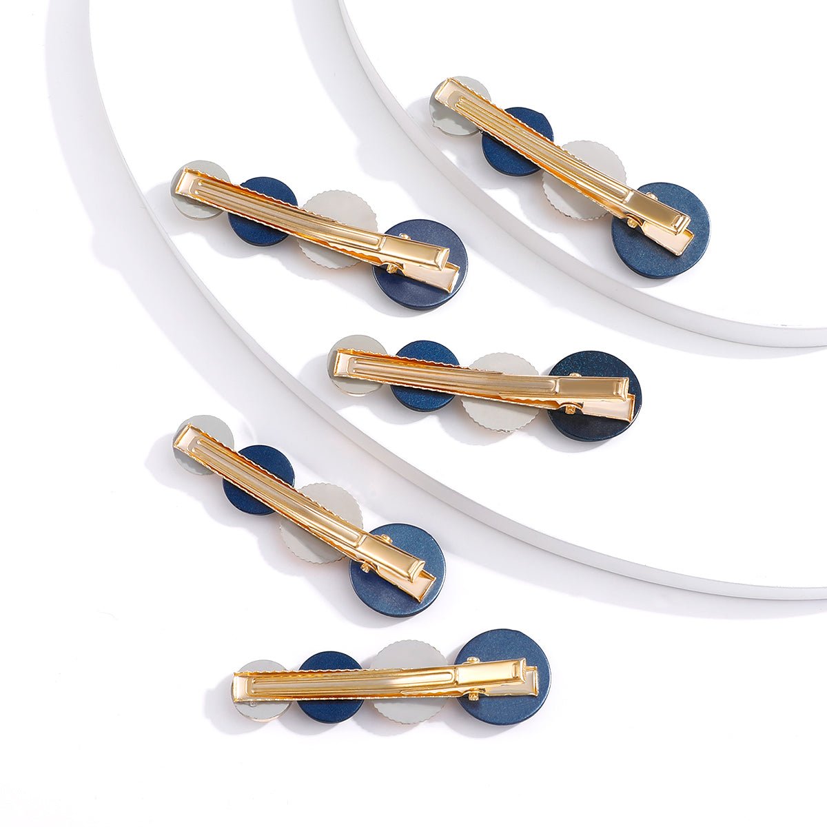 Fashionable Geometric Patterned Blue and White Hairpin Set for Women - 5 Pieces