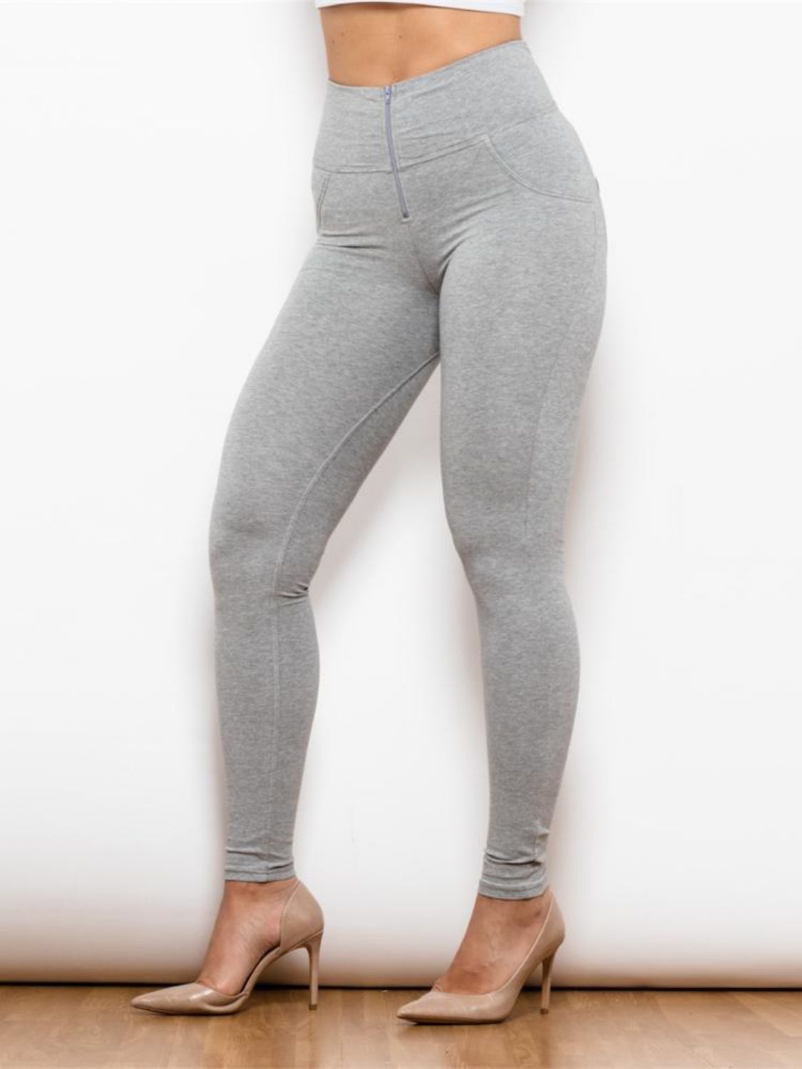Full-Size High-Waist Leggings with Zip Details for Sporty Style
