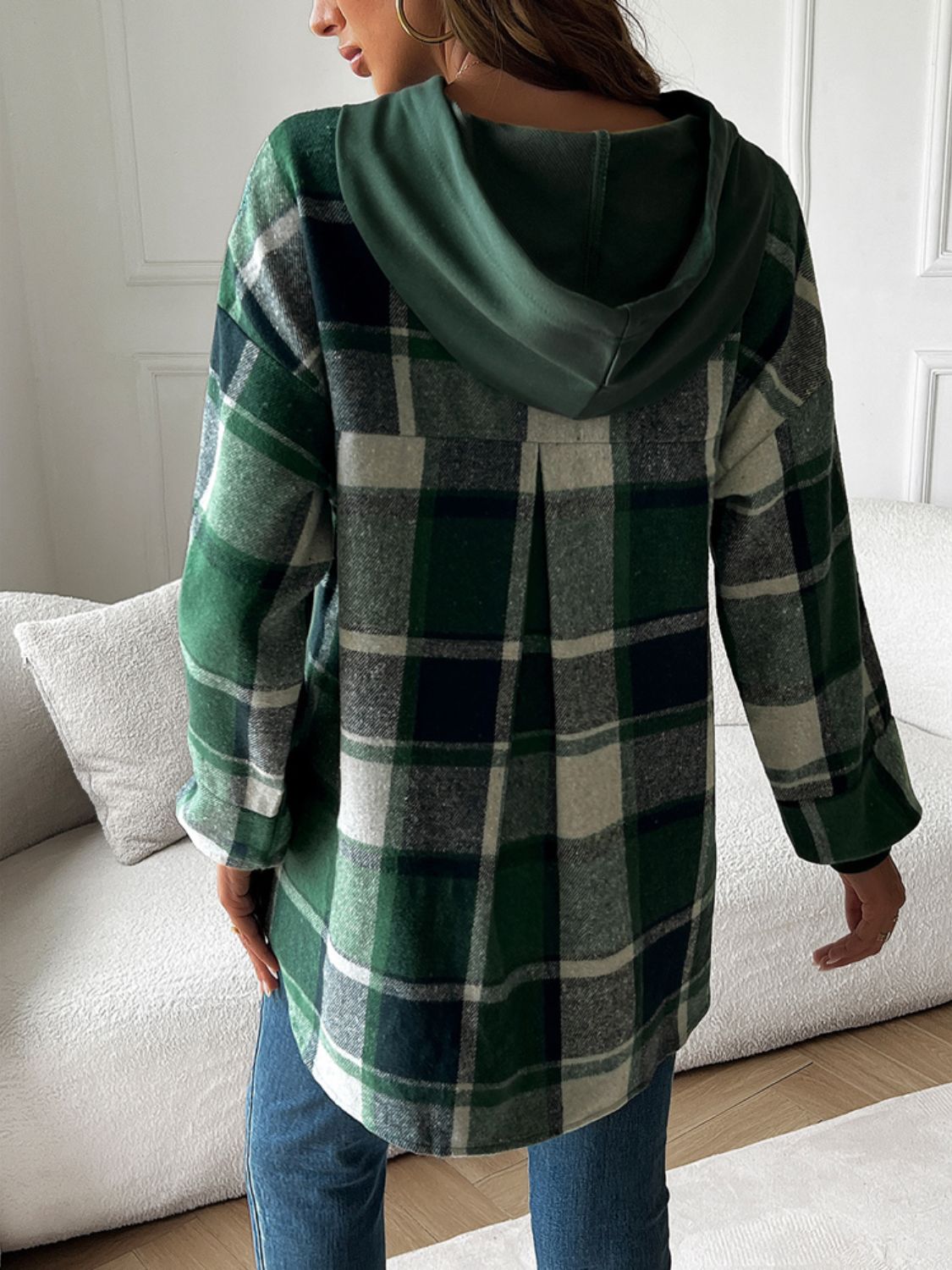 Divine Plaid Long Sleeve Drawstring Hoodie for Fashion Lovers