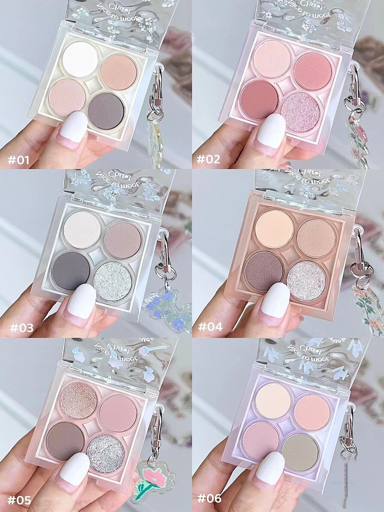 FLORTTE Four - color Water Ripple Eyeshadow Palette with Pendant - A Long - lasting, Waterproof and Shimmer - Matte Eye Makeup Cosmetic