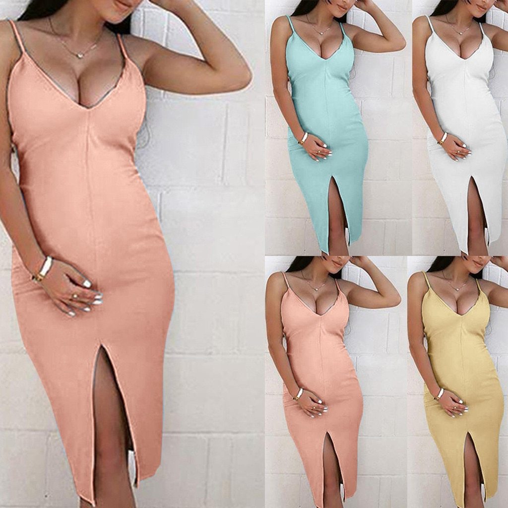 Stylish Loose-Waist Pregnant Party Dress with Splicing