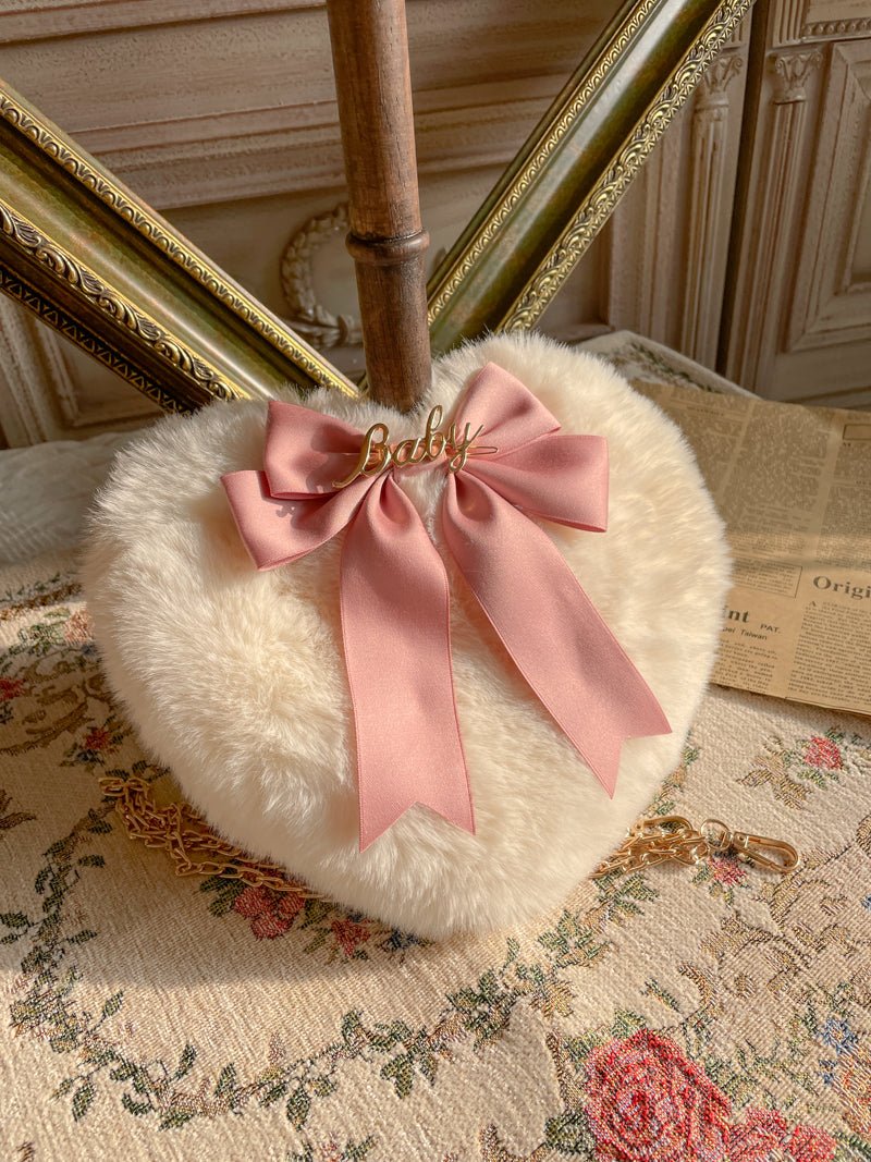 Adorable Lolita Heart-Shaped Pearl Chain Plush Tote Bag