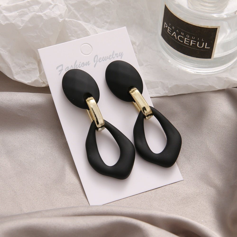 Fashionable Geometric Drop Earrings for Women Made of Acrylic and Zinc Alloy in Black and Turquoise Colors