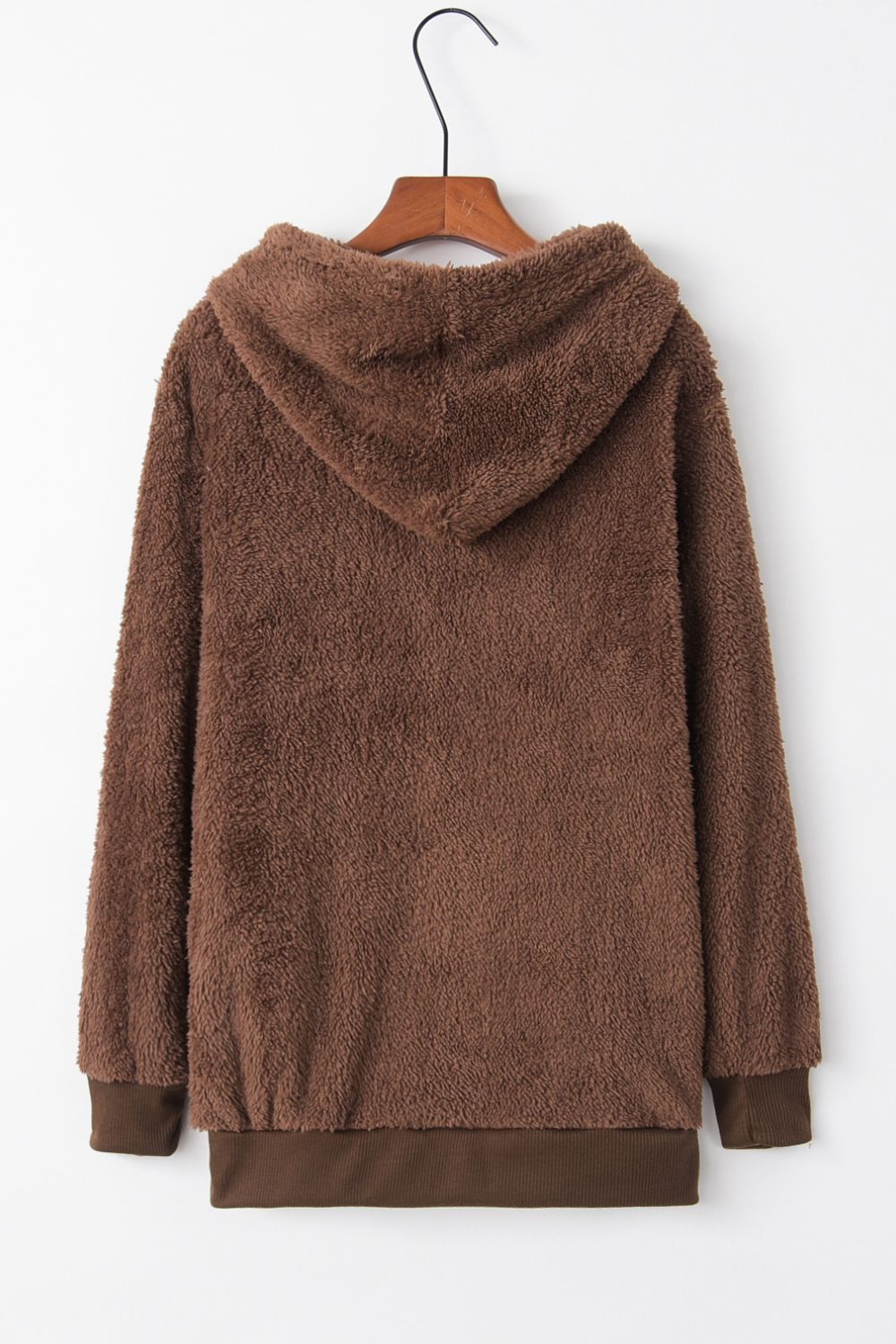 Full-Size Teddy Quarter-Zip Hoodie with Drawstring and Pocket