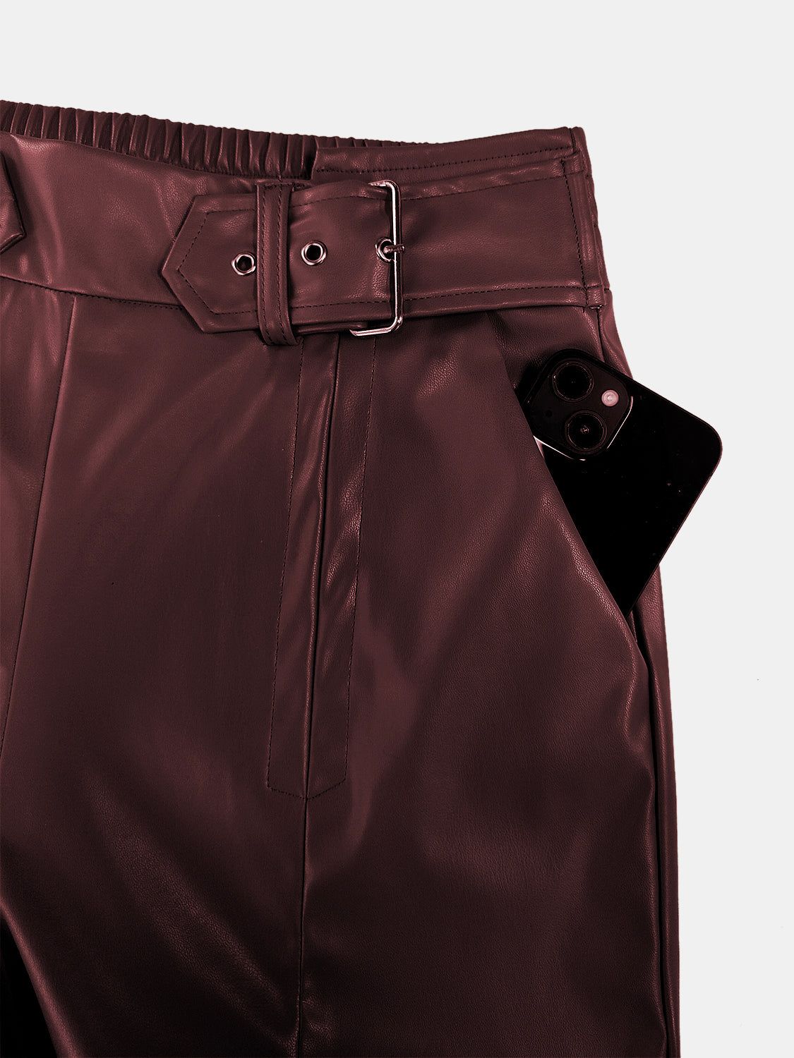 Comfortable Half-Elastic Waist Wide-Leg Polyester Pants
