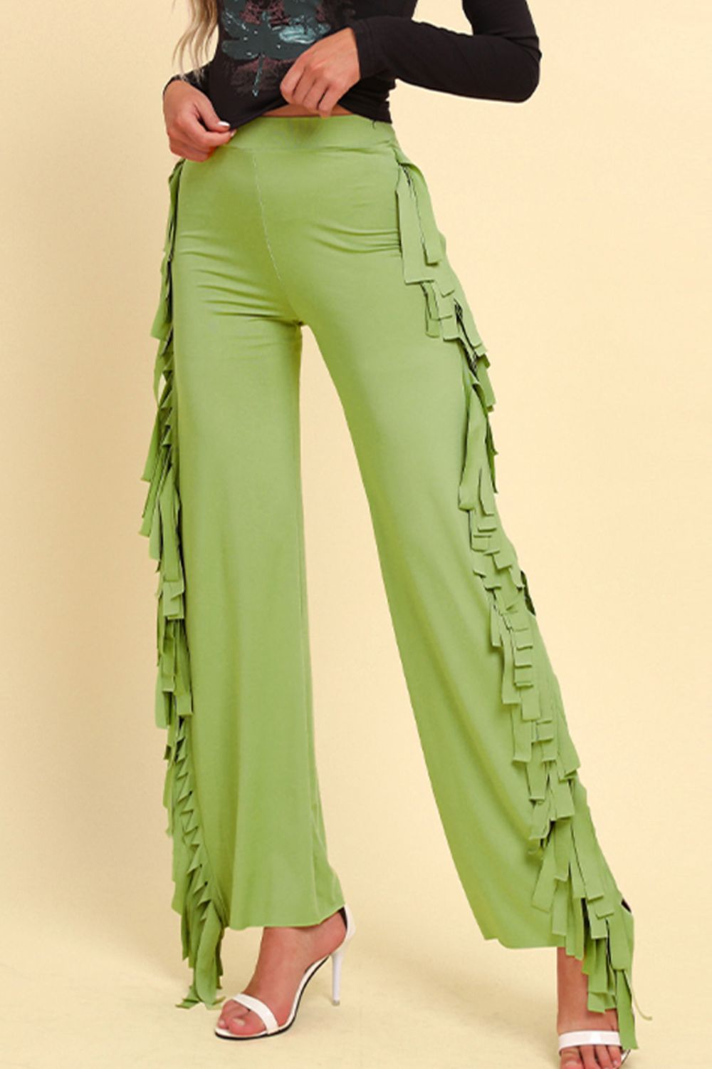 Stylish Fringe Trimmed Wide Leg Long Pants