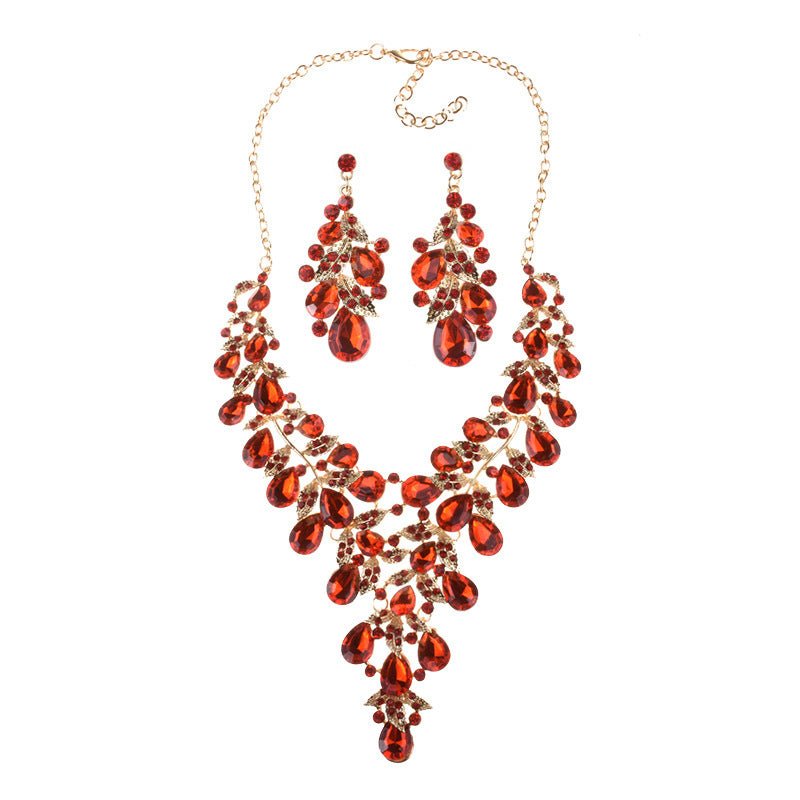 Stylish Glamorous Fashion Jewelry Set of Water Droplets Crystal Alloy Plating Earrings and Necklace