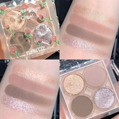 FLORTTE Four - color Water Ripple Eyeshadow Palette with Pendant - A Long - lasting, Waterproof and Shimmer - Matte Eye Makeup Cosmetic