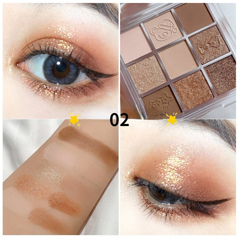 Magic Bear 9-Color Eyeshadow Palette with Pearlescent and Matte Textures, Ideal for Beginners, Delicate and Easy-to-Apply for Lasting and Natural Eye Makeup
