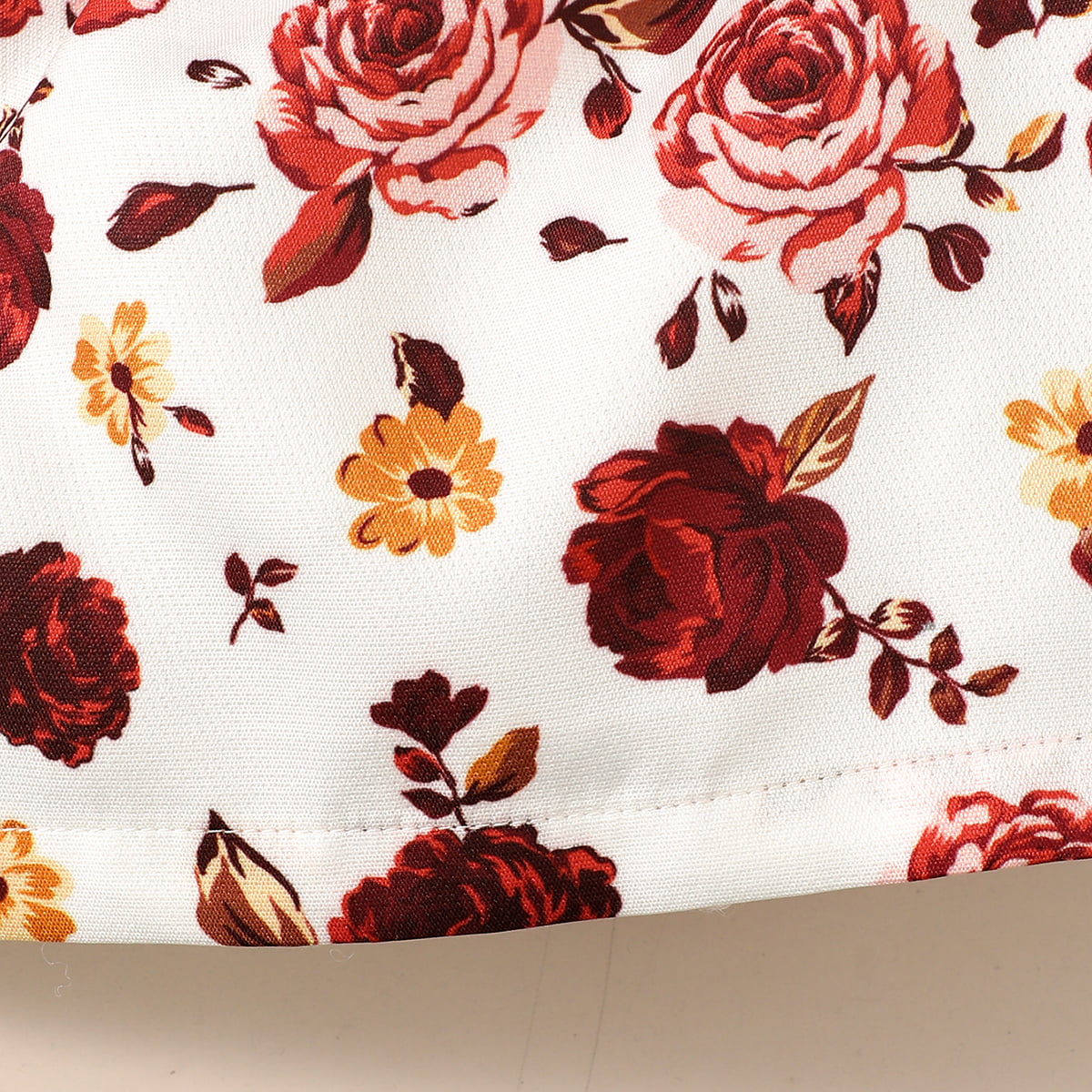 Adorable Floral Print Belted Short Dress with Ruffles and Long Sleeves
