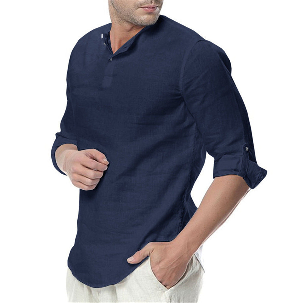 Men's Fashionable Form-Fitting Three-Quarter Sleeve Casual Shirt
