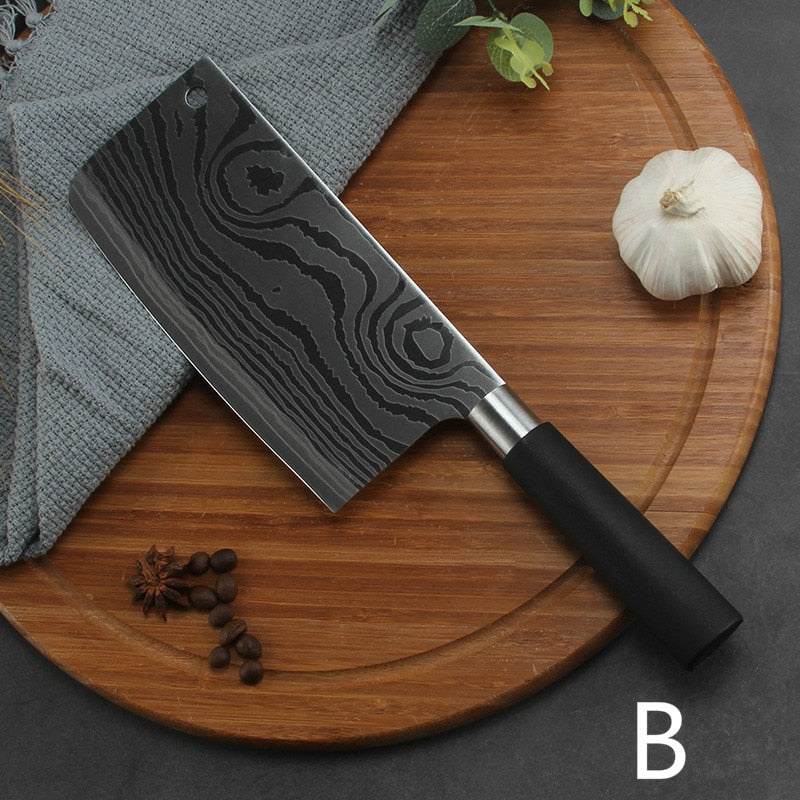 Premium Professional Damascus Laser Pattern Stainless Steel Chef Knife Set for Meat Chopping, Slicing, and Vegetable Cutting in the Kitchen