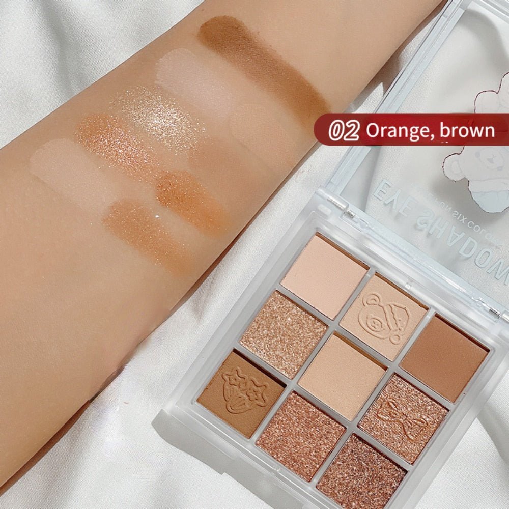 Magic Bear 9-Color Eyeshadow Palette with Pearlescent and Matte Textures, Ideal for Beginners, Delicate and Easy-to-Apply for Lasting and Natural Eye Makeup