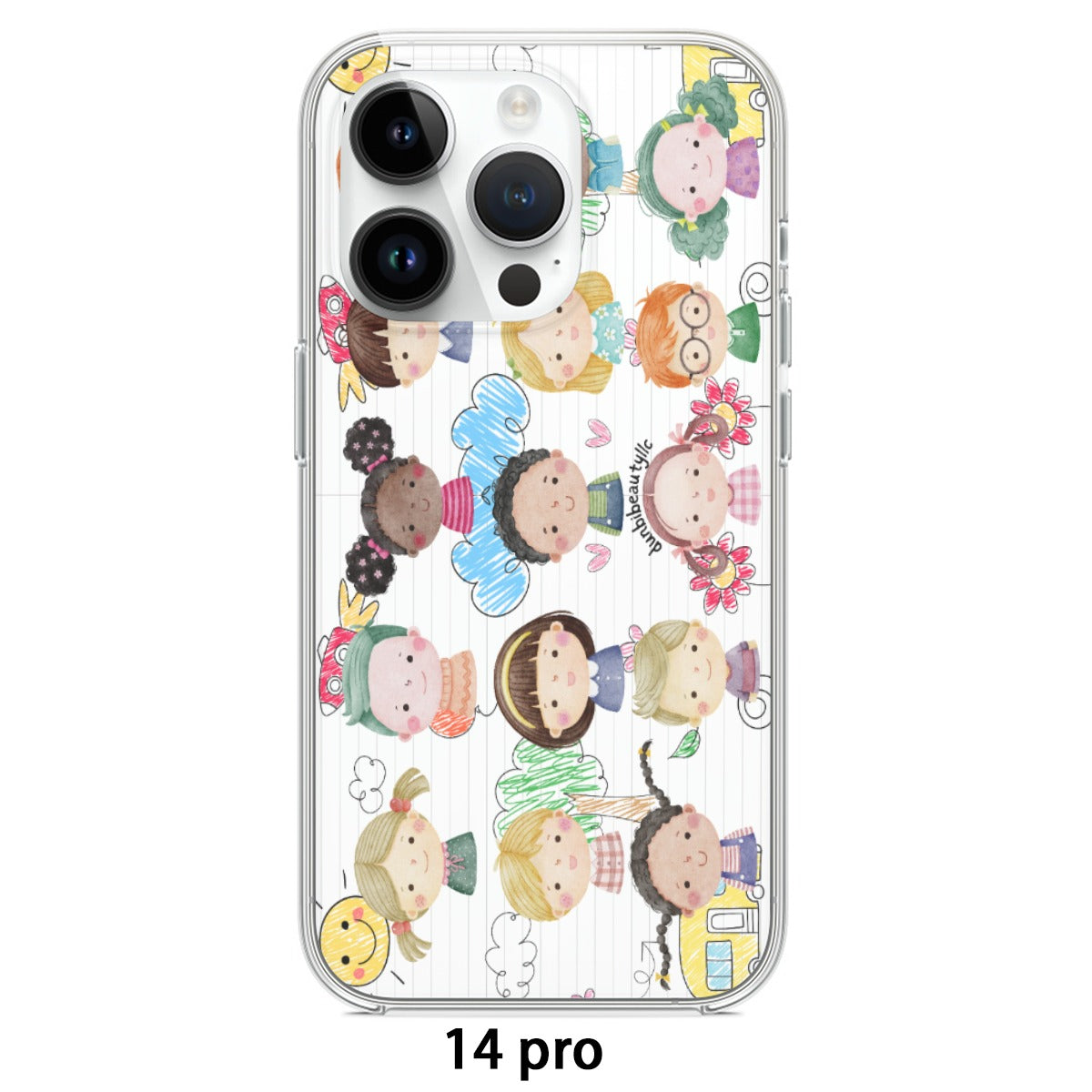 TPU Mobile Phone Case for iPhone 14 Series | Featuring Designs of Kids, Notebook, Rocket, Sun, Smiley, School Bus, Tree, Flowers, Hearts, Clouds, Nature, Ideal for Children, Boys, Girls, and Friendship (Designed by Dunbi)