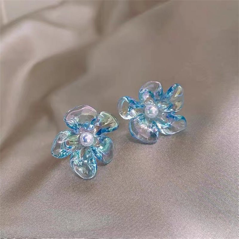 Adorable Translucent Blue Flower Petal Stud Earrings for Women