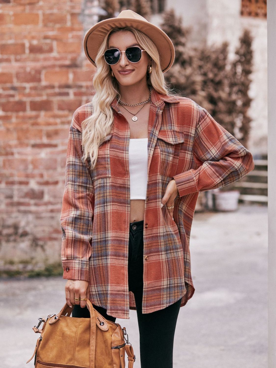 Oversized Plaid Longline Shirt with Dropped Shoulders