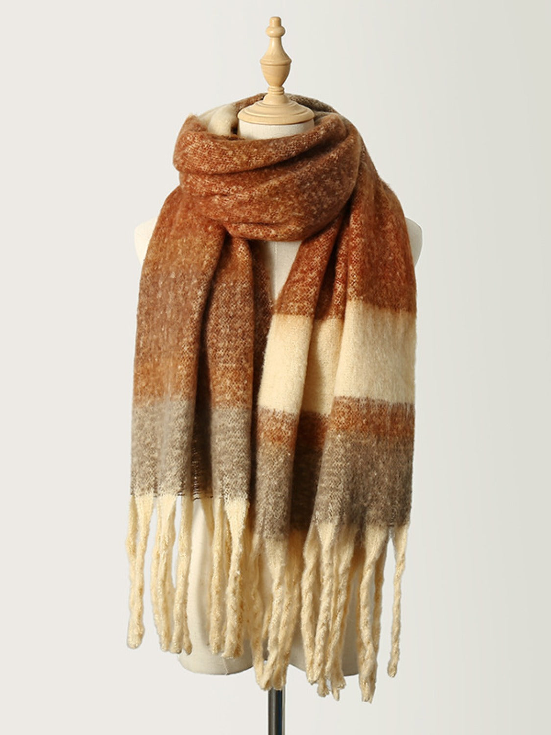 Colorful Fringe Block Pattern Polyester Scarf for Fashion Lovers
