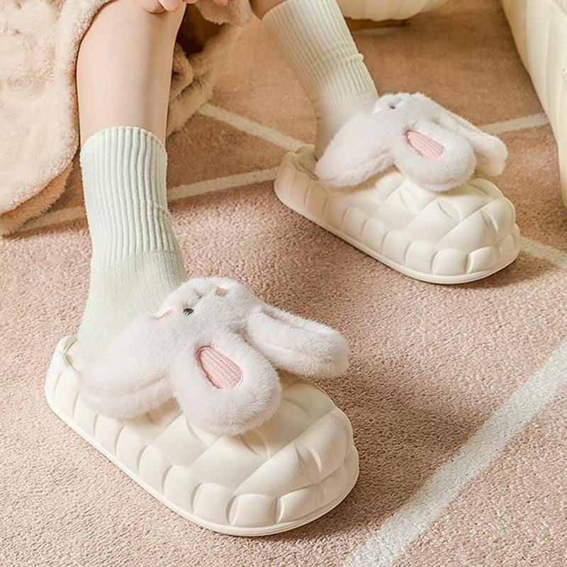 Adorable Rabbit - themed Fuzzy Winter Slippers for Women - Detachable and Washable Indoor House Shoes