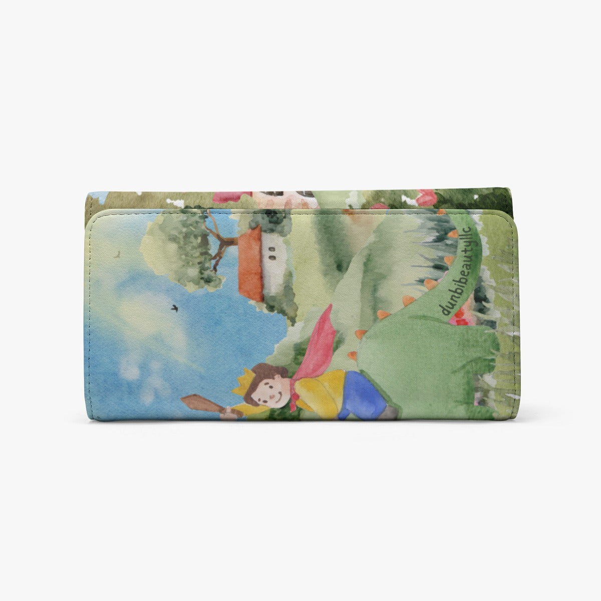 Dunbi Designed Foldable Boy's Wallet with Watercolor Castle, Dragon and Garden Prints