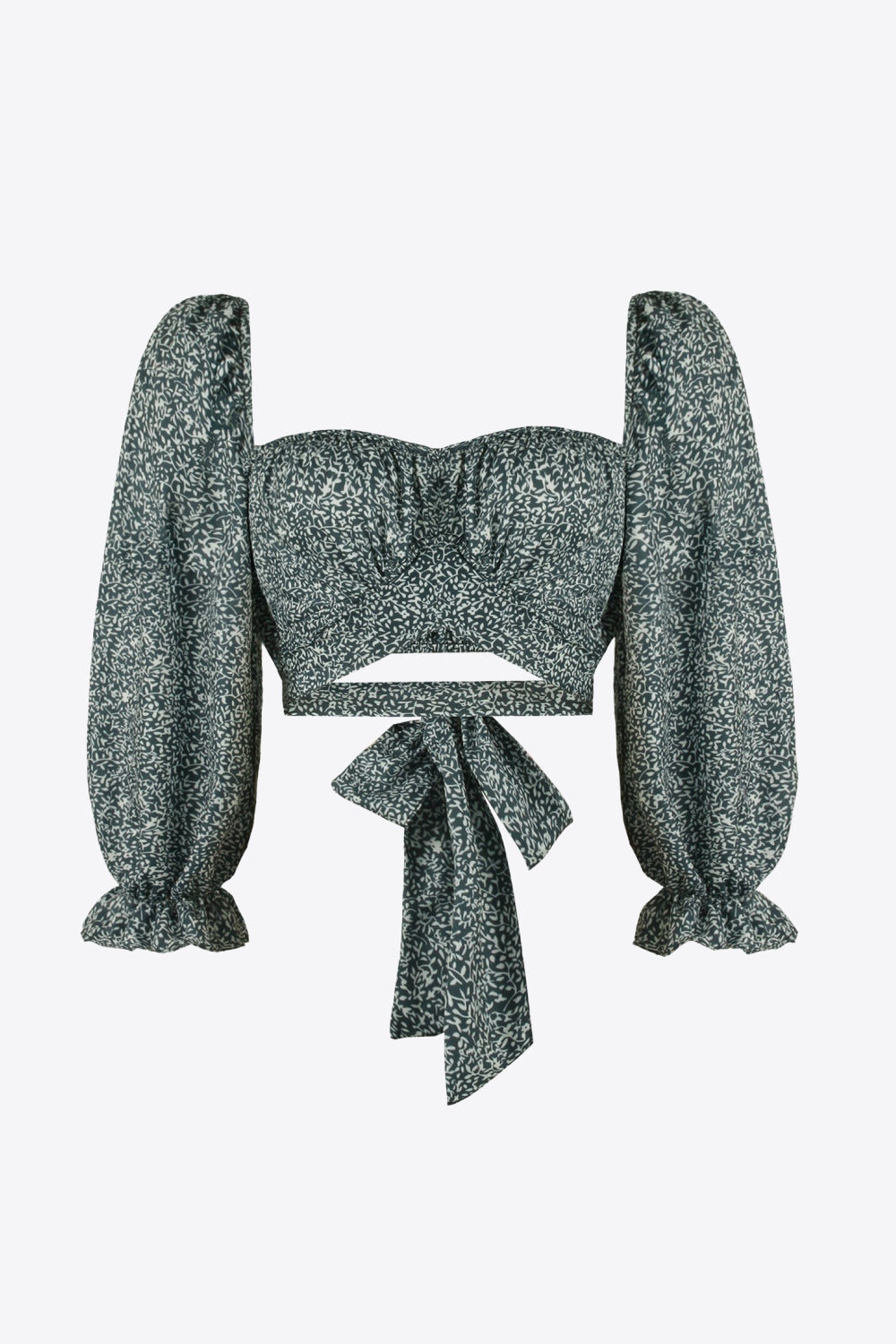 Stylish Printed Long Flounce Sleeve Cropped Women's Blouse