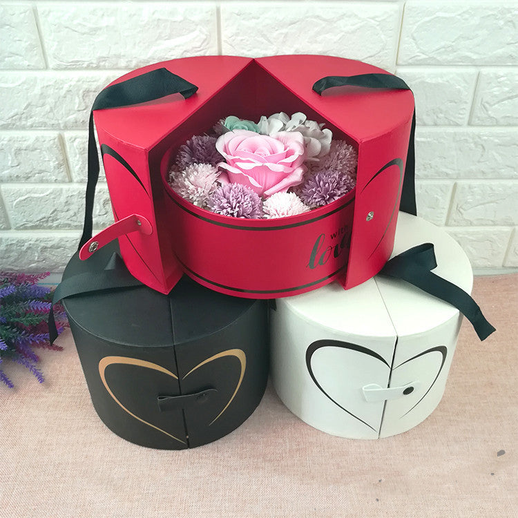Valentine's Day Round Paper Gift Box with Side Opening for Presents