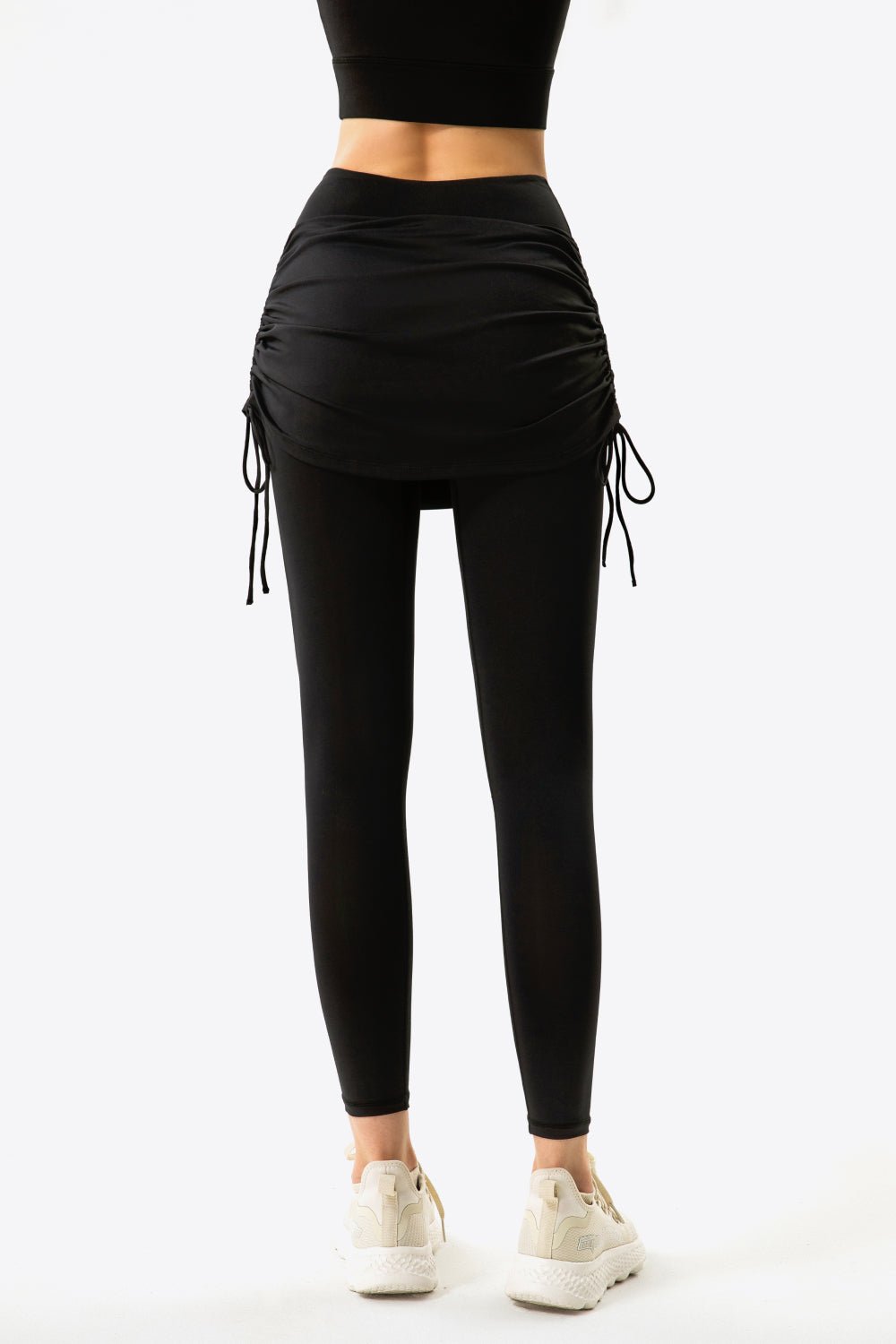 Soft and Breathable Drawstring Ruched Faux Layered Stretch Yoga Leggings