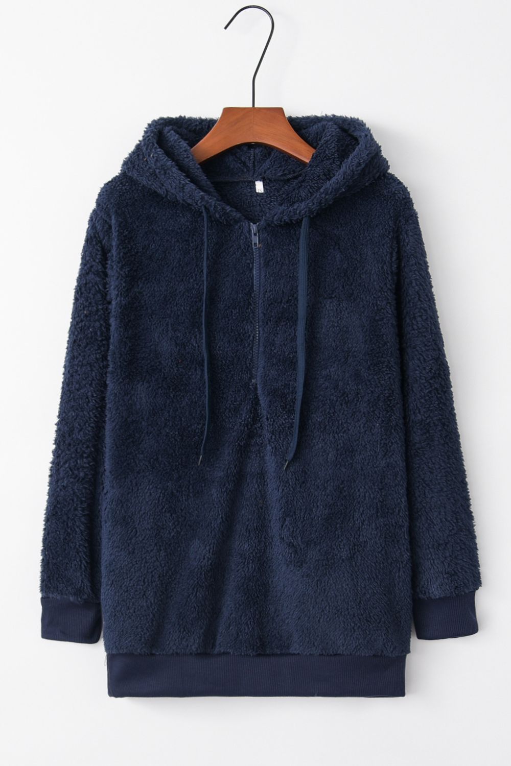 Full-Size Teddy Quarter-Zip Hoodie with Drawstring and Pocket