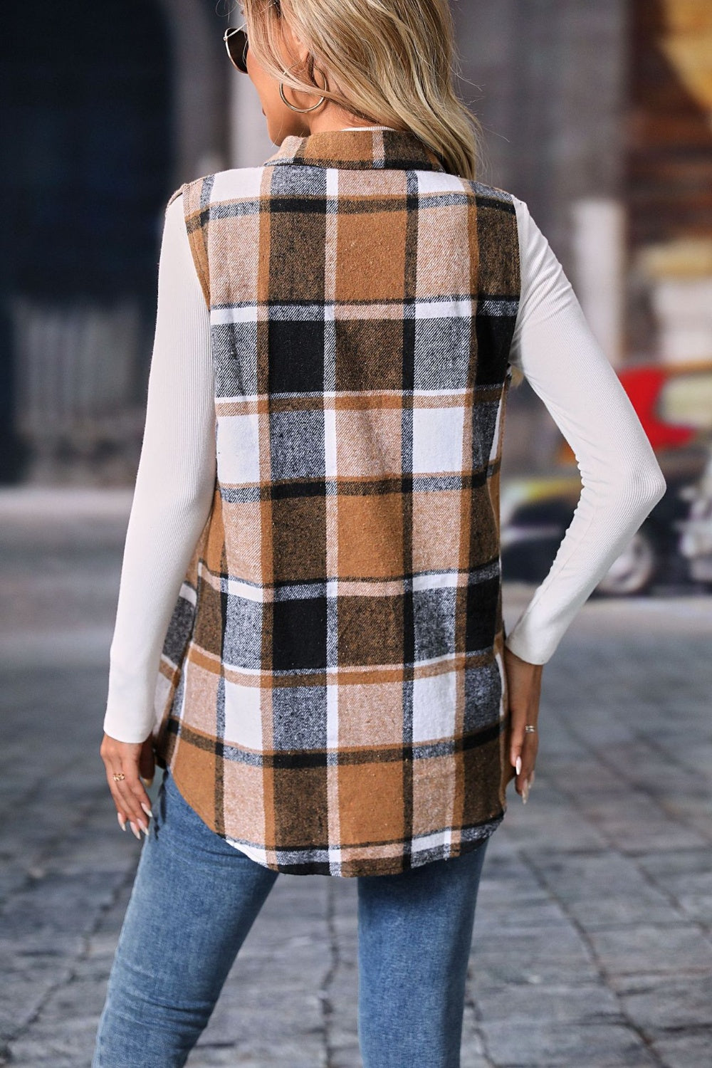 Stylish Plaid Button - Up Vest Coat for All Seasons