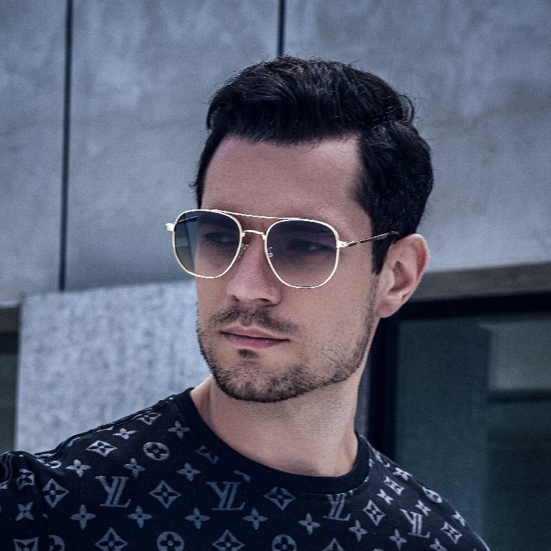 Trendy Retro Men's Double - Beam All - Metal Rim UV - Protecting Sunglasses