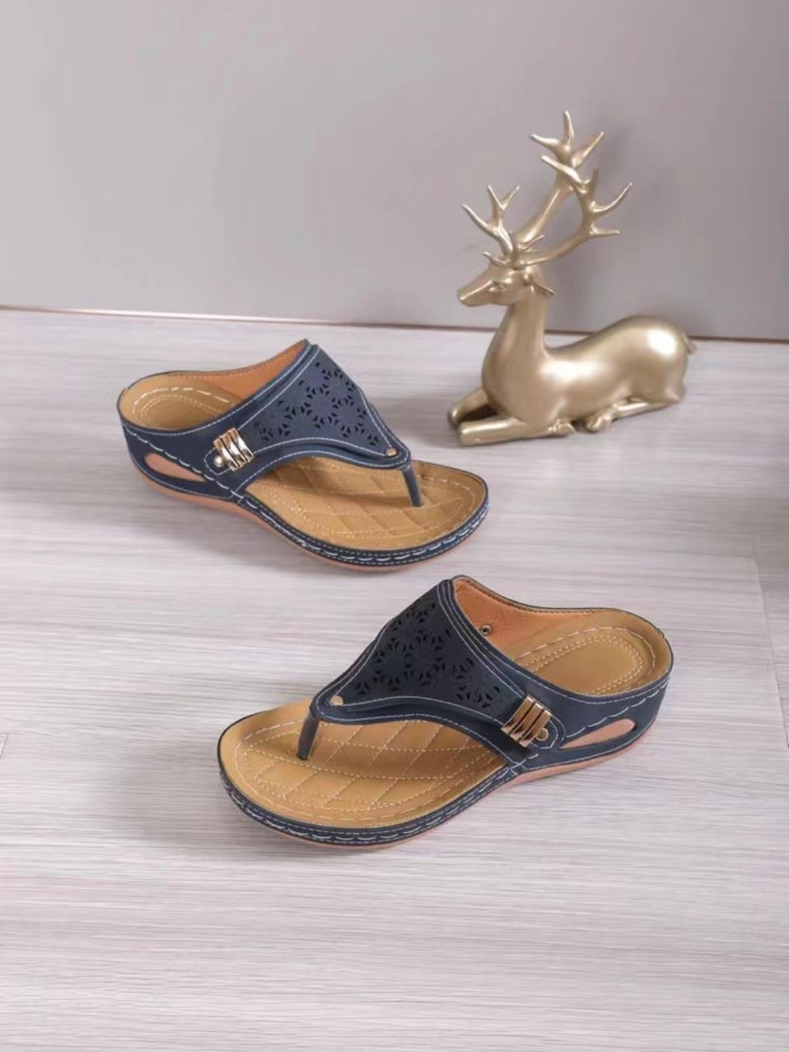 Stylish Cutout Toe Post Low - Heel PVC Imported Sandals