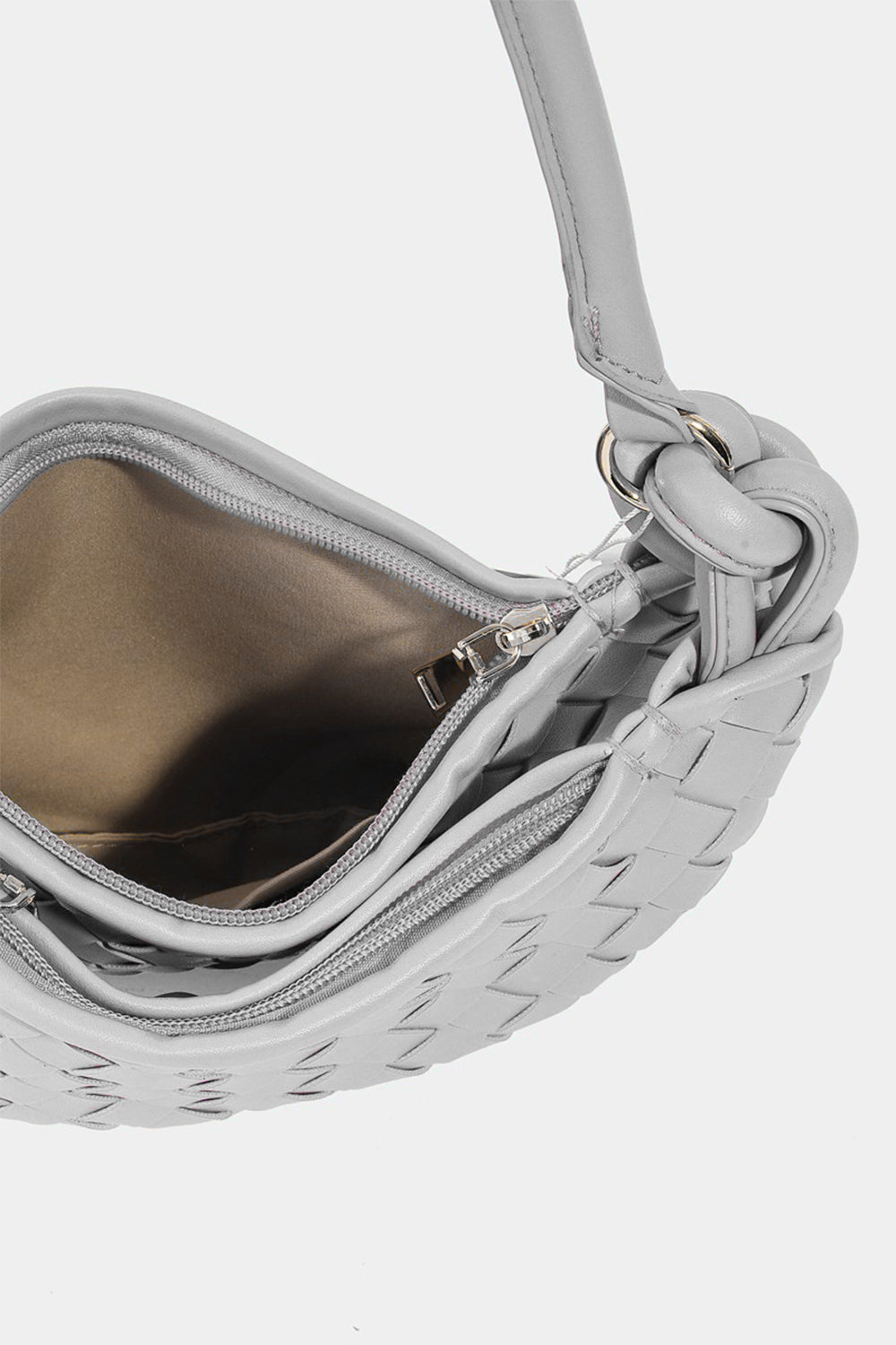 Stylish PU Leather Basket Weave Medium-Sized Half Moon Handbag