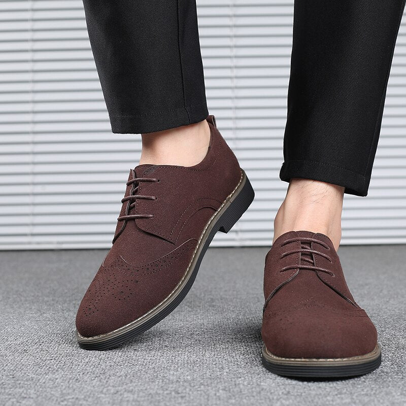 Men's Premium Cow Suede Leather Oxford Style Brogue Dress Shoes for Spring and Autumn