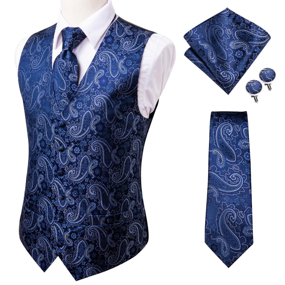 Hi-Tie Men's 4-Piece Luxury Silk Vest, Tie, Handkerchief & Cufflinks Set