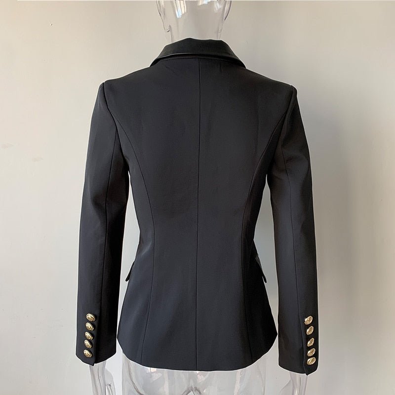 HarleyFashion Women's Office-Style Blazer with PU Leather Collar