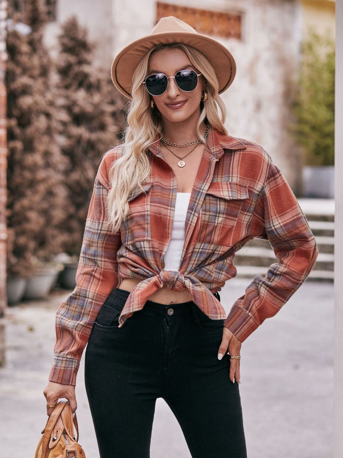 Oversized Plaid Longline Shirt with Dropped Shoulders