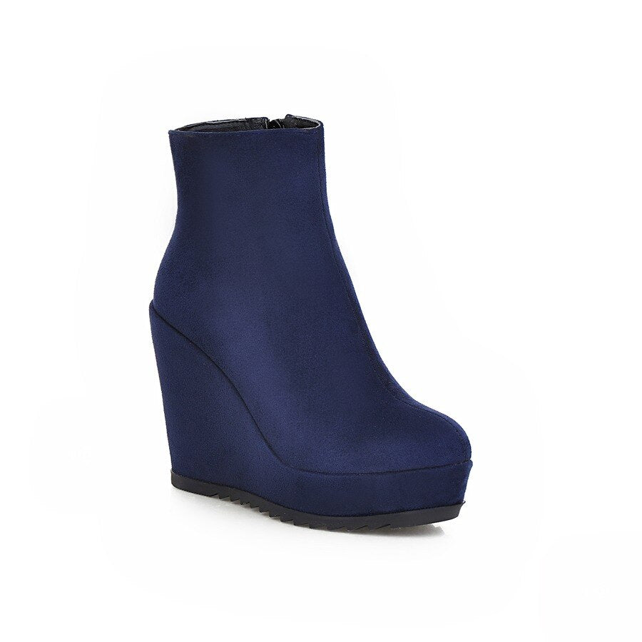 Sianie Tianie Adult Ankle Platform Wedge Heel Round Toed Boots for Winter