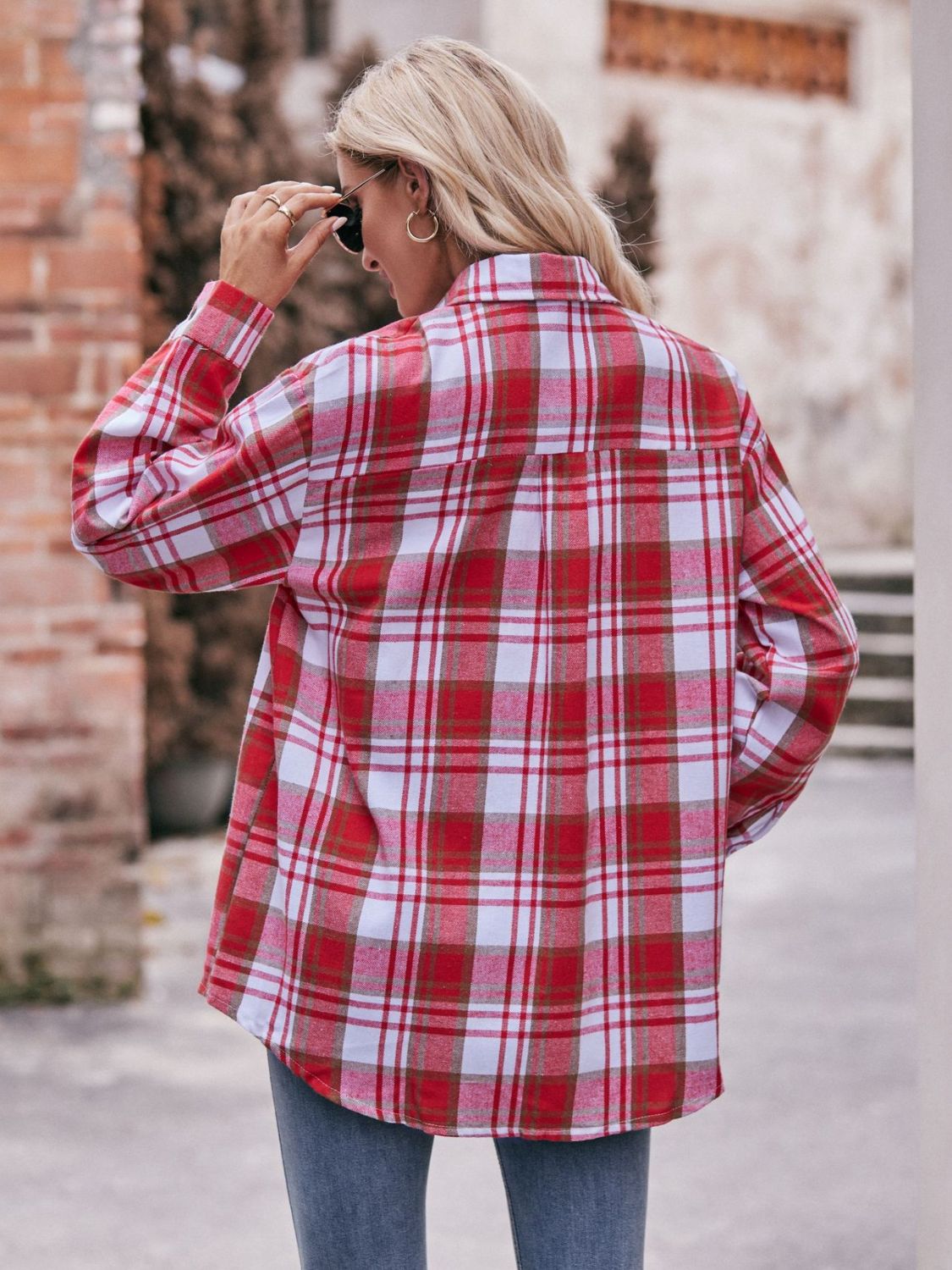 Oversized Plaid Longline Shirt with Dropped Shoulders