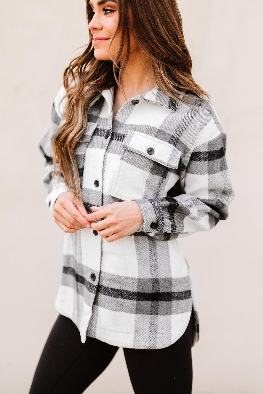 Casual Plaid Dropped Shoulder Pocket Buttoned Shacket for Everyday Wear