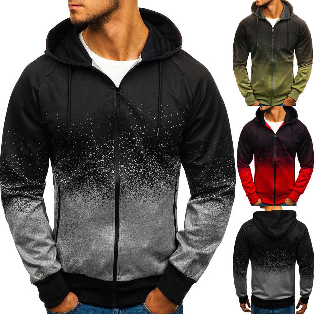 Stylish Men's Printed Zip-Up Hoodie in Red, Gray & Army Green