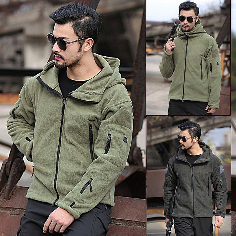Men's Outdoor Cold-Resistant Fleece Lined Sweater Style Shell Jacket for Winter Warmth