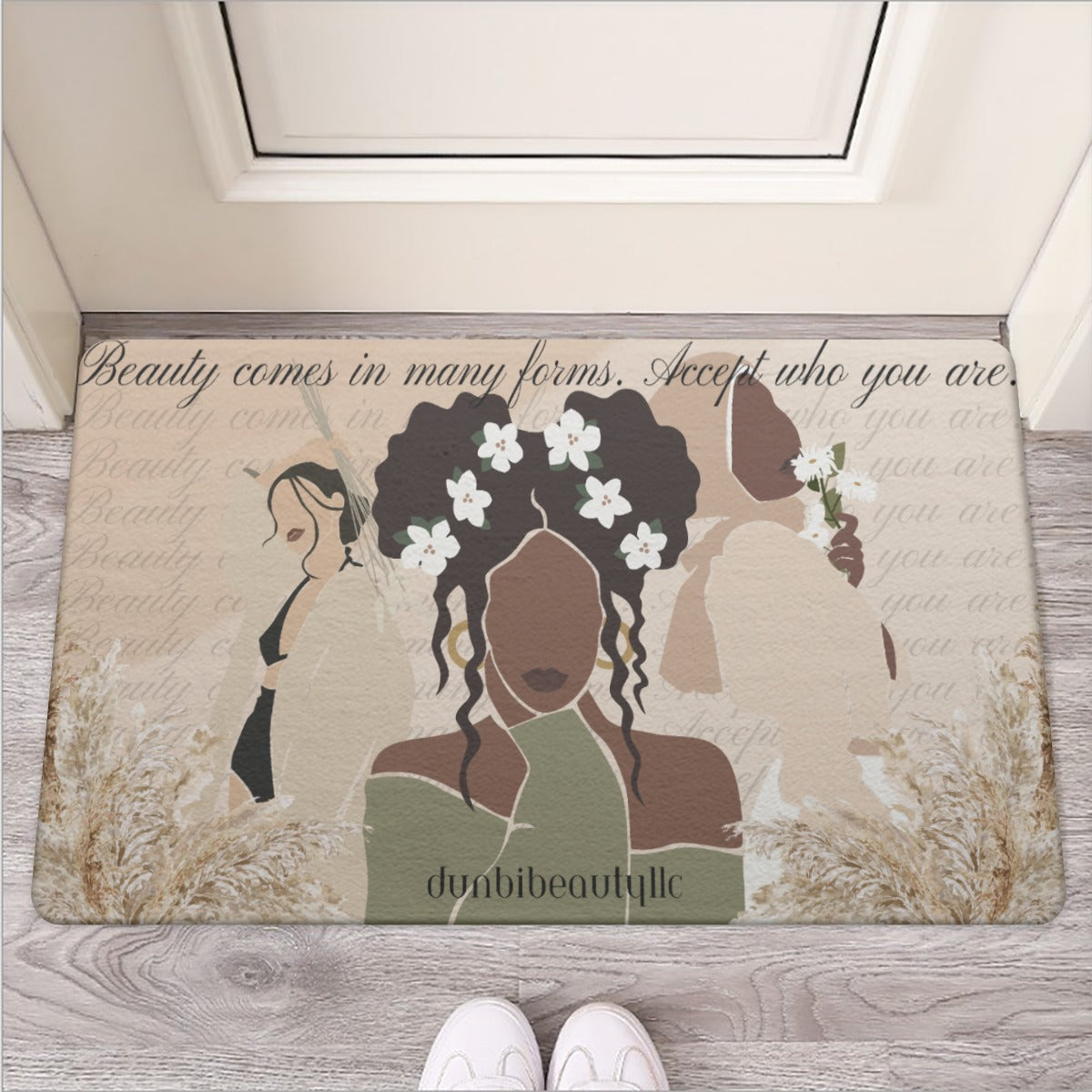 Dunbi-Designed Rubber Door Mat with Black, Asian, Muslim Women & Flower Patterns