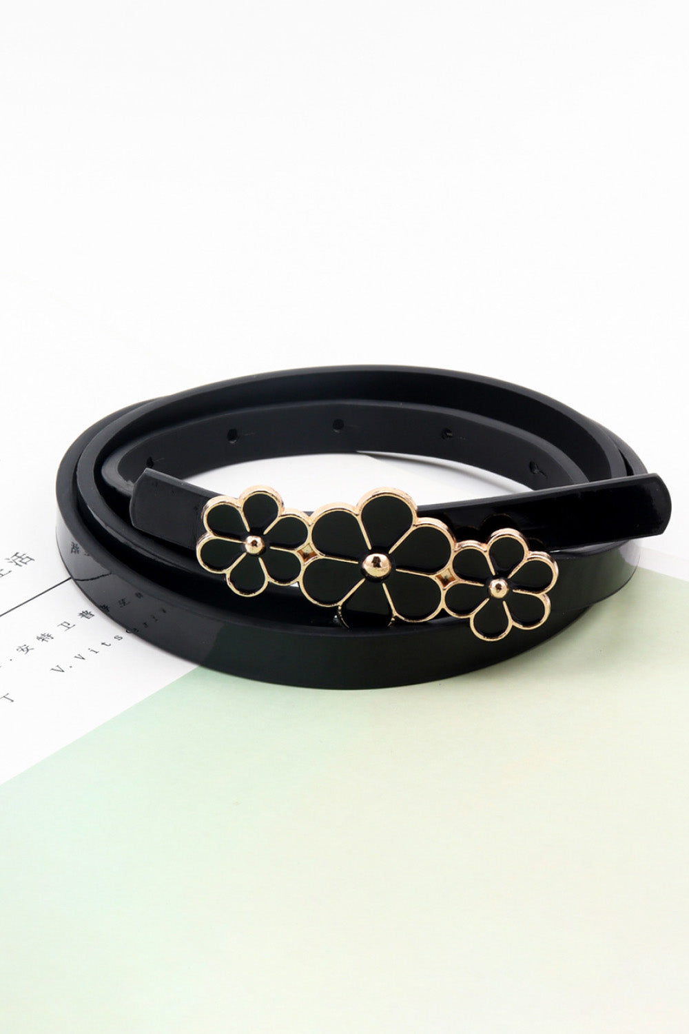 Stylish Flower - Embellished Skinny PU Imported Belt