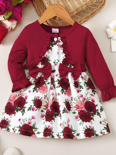 Floral Frilled Round Neck Dress with Flounce Sleeves