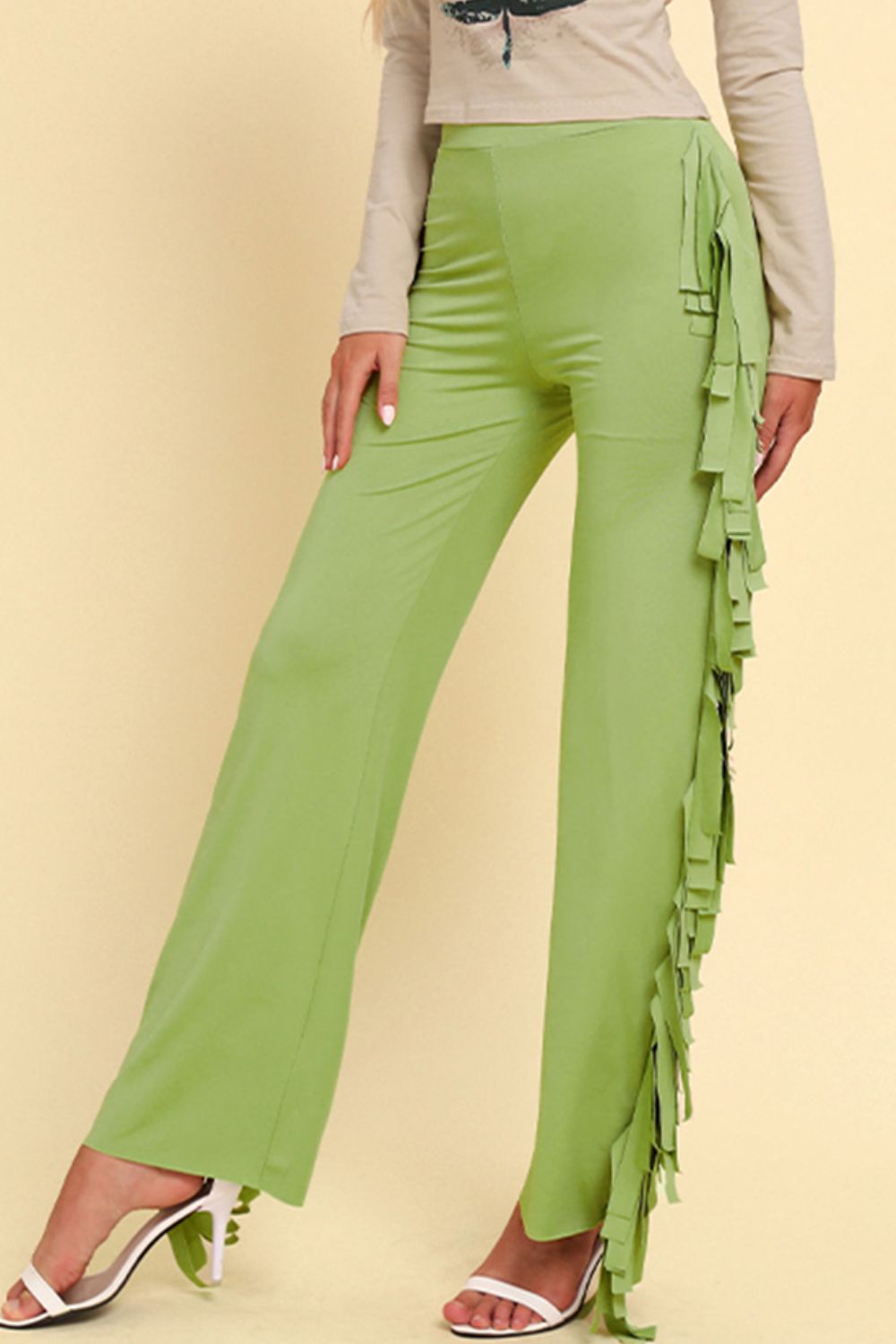 Stylish Fringe Trimmed Wide Leg Long Pants