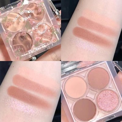FLORTTE Four - color Water Ripple Eyeshadow Palette with Pendant - A Long - lasting, Waterproof and Shimmer - Matte Eye Makeup Cosmetic