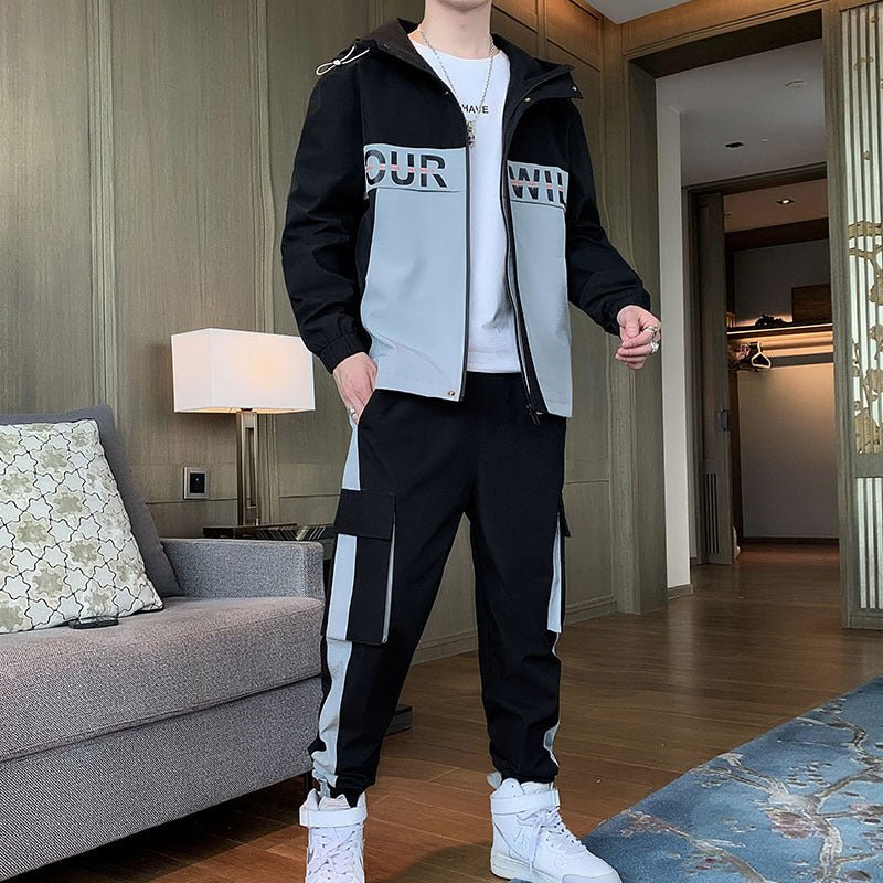 Trendy Men's Fashionable Jogging and Workout Two - Piece Casual Tracksuit Set with Jackets and Pants