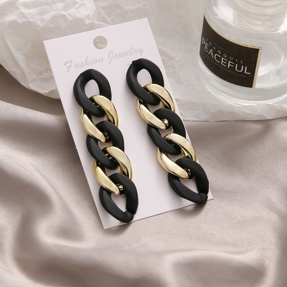 Fashionable Geometric Drop Earrings for Women Made of Acrylic and Zinc Alloy in Black and Turquoise Colors