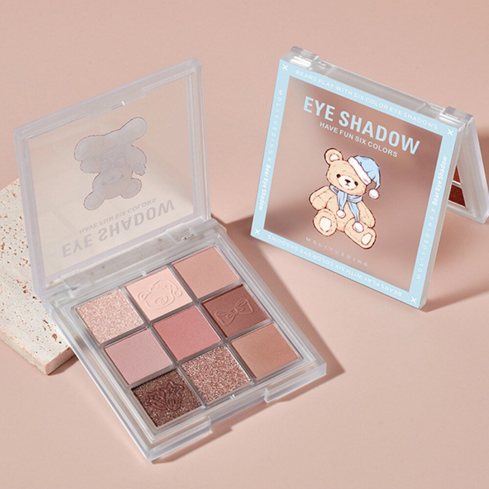 Magic Bear 9-Color Eyeshadow Palette with Pearlescent and Matte Textures, Ideal for Beginners, Delicate and Easy-to-Apply for Lasting and Natural Eye Makeup
