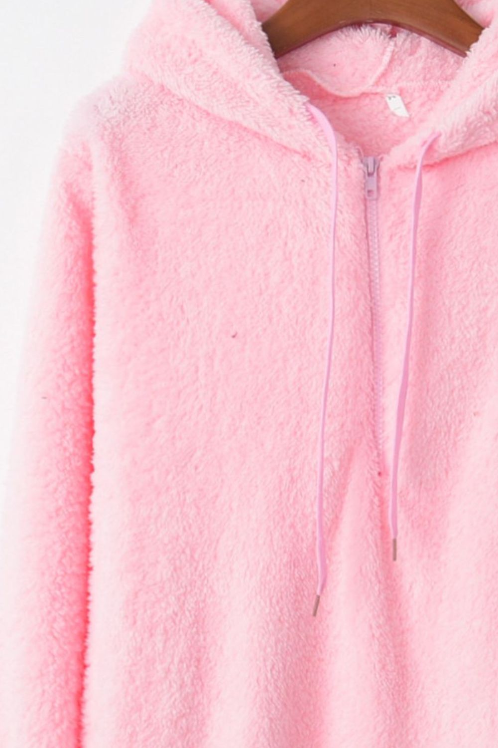Full-Size Teddy Quarter-Zip Hoodie with Drawstring and Pocket